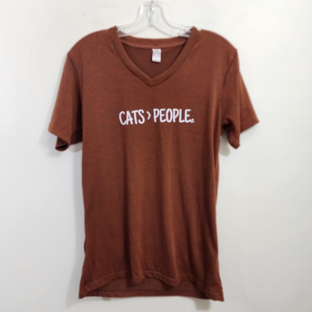 Cat lady Cats greater than People vneck short sleeve t-shirt woman's size small